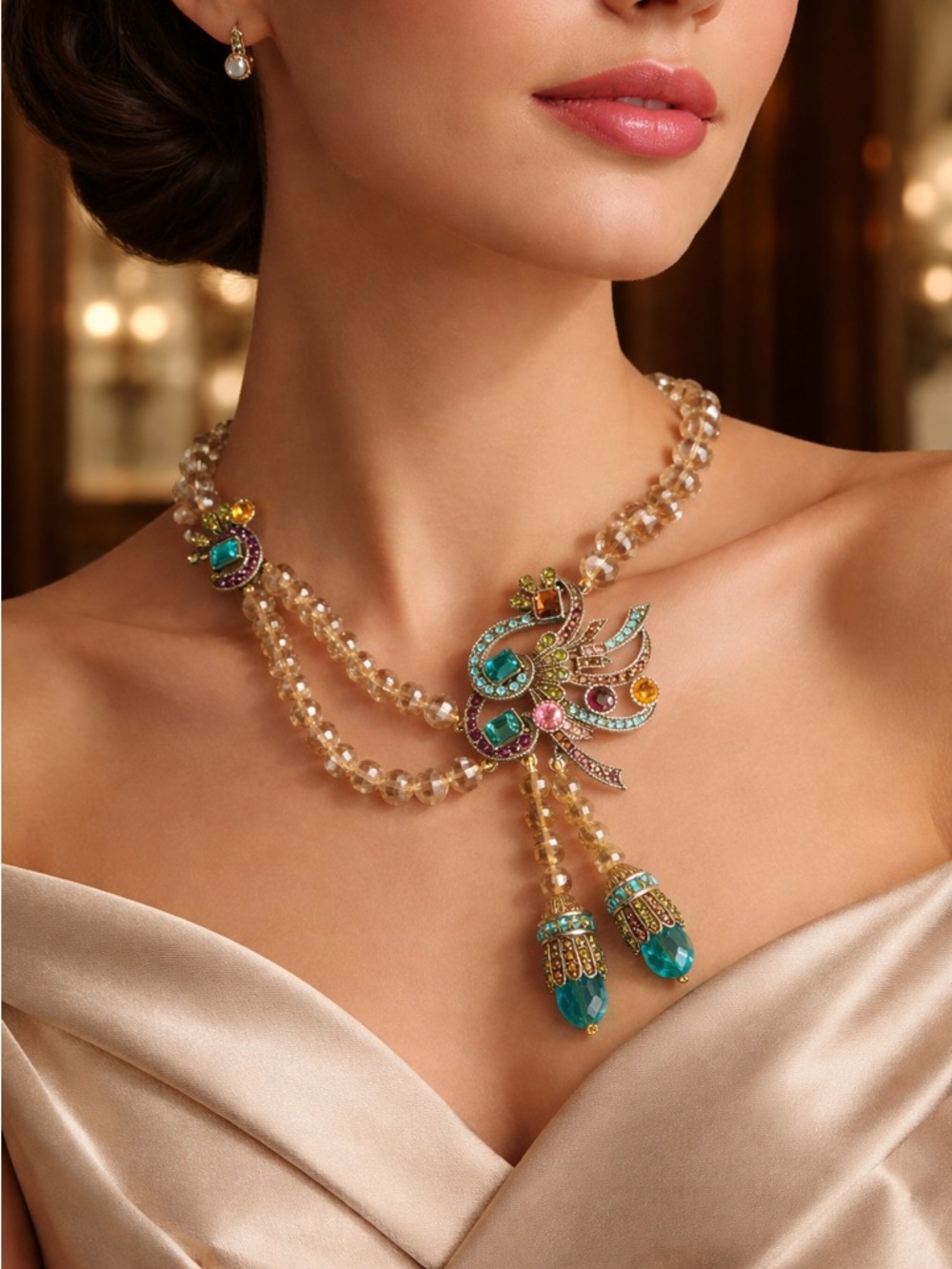 Heidi Daus Champagne Crystals Gorgeous Necklace